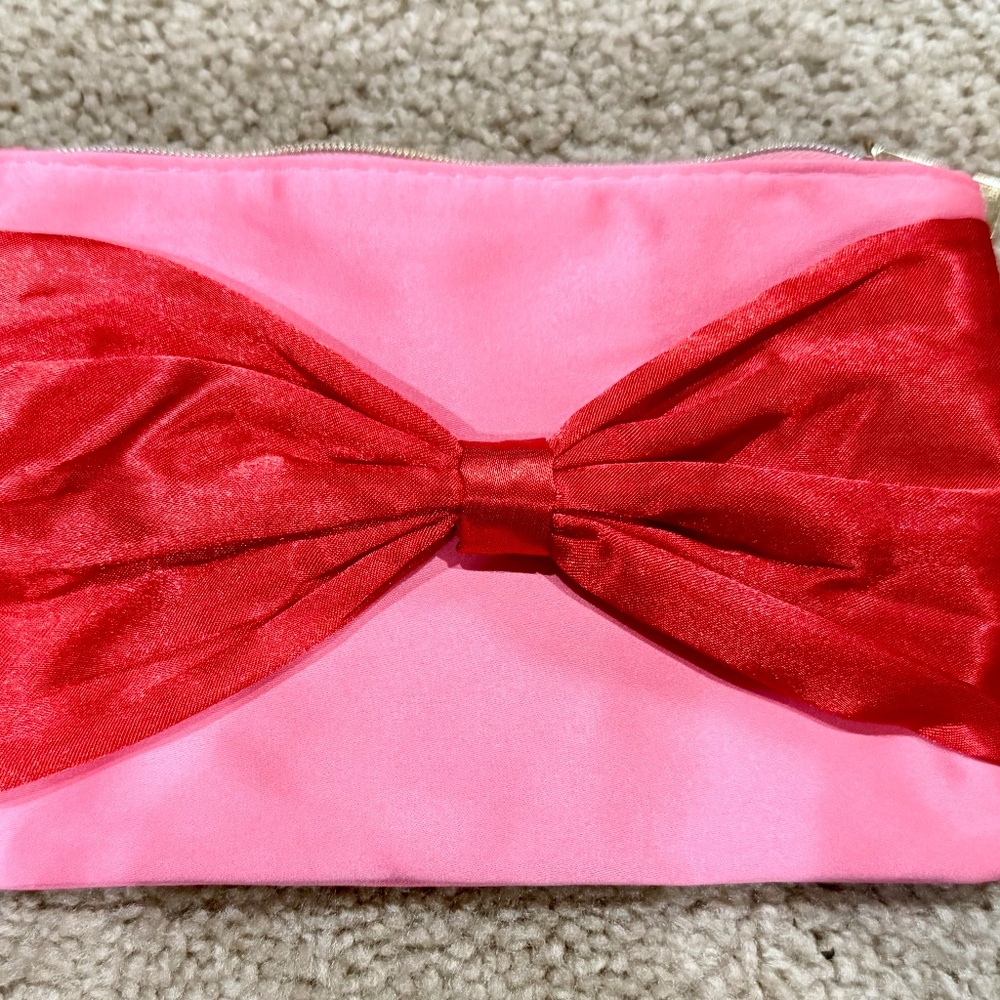 Ipsy Pink with Red Bow Makeup Bag Toiletry Bag Pencil Pouch Trap Sack